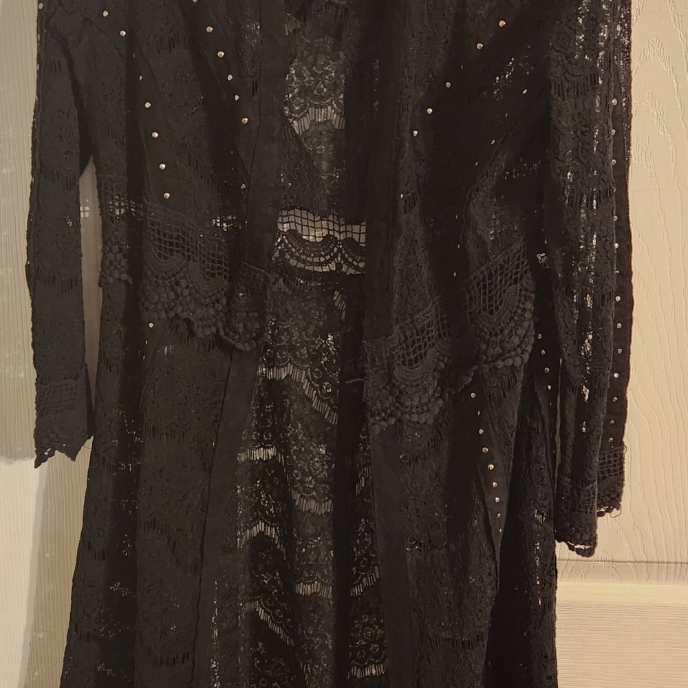 Elegant Black Lace Dress with Studded Details